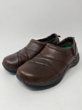 LL Bean Womens Leather Comfort Shoes Mules Clogs Mocs 8.5 M Brown 268707